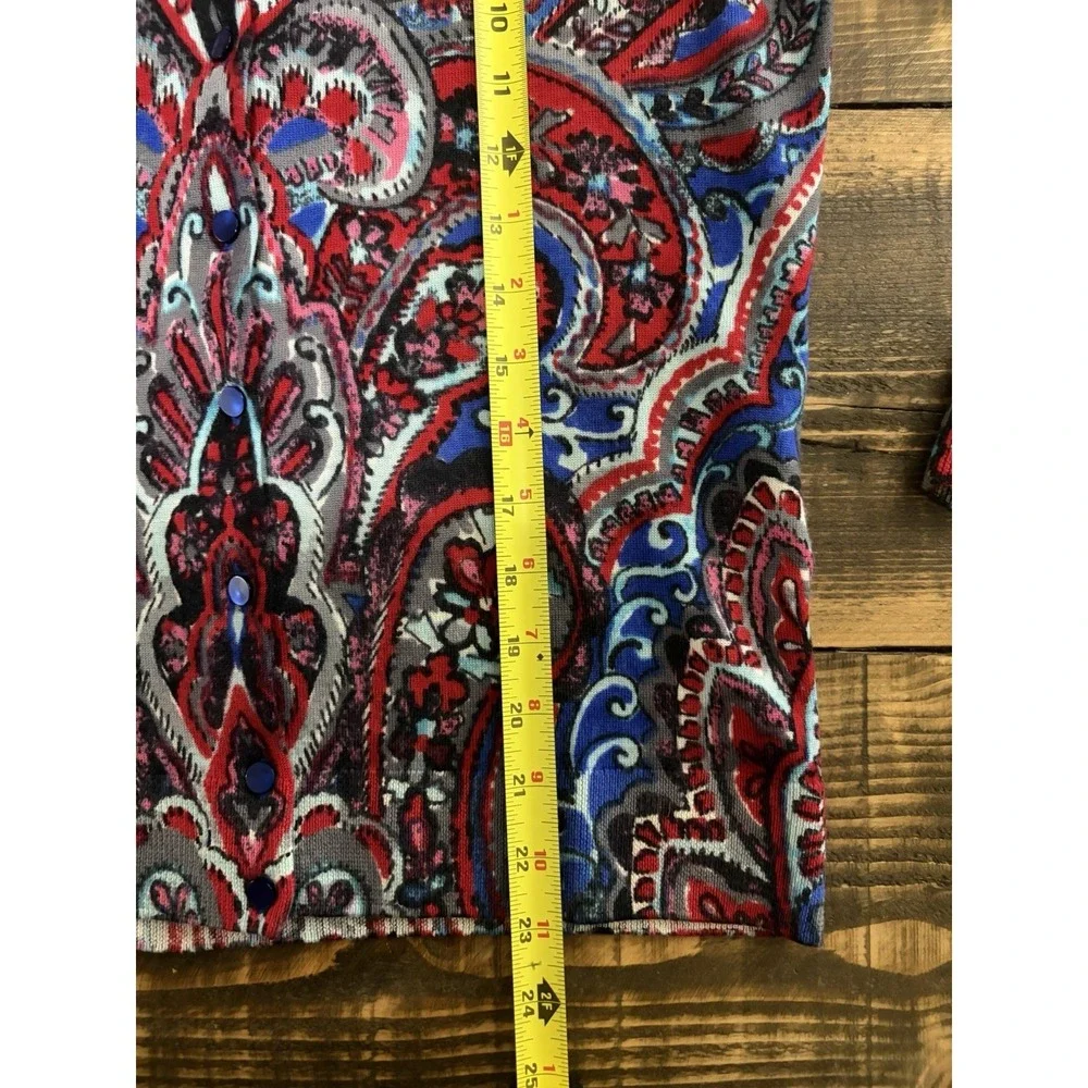 Talbots Petite Merino Wool Paisley Cardigan Sweater MP Boho Colorful